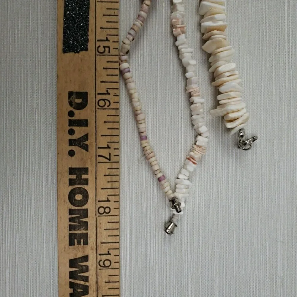 3 Natural Puka Shell Chip Necklaces Summer Beach Surfer Nautical VTG- Now